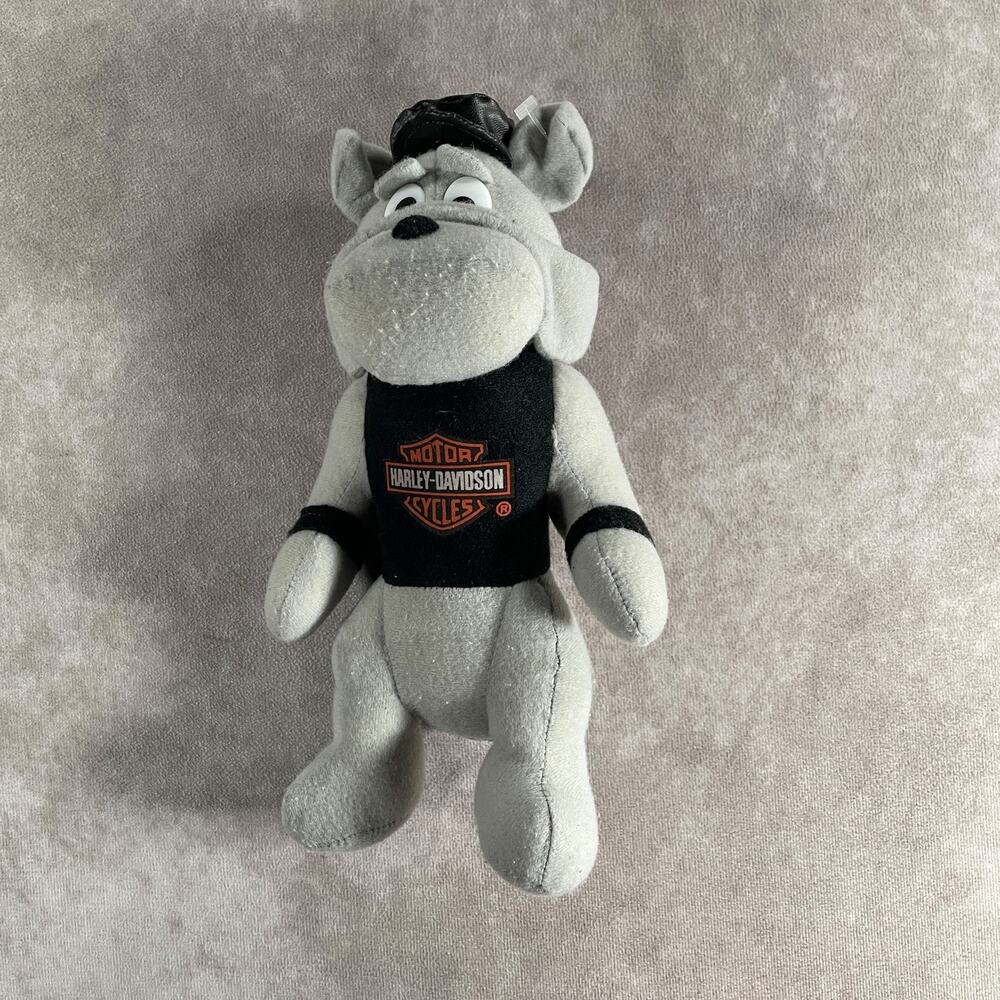 90s Vintage Harley-Davidson Biker Dog Wolf Plush Gray Size Small Biker Grunge